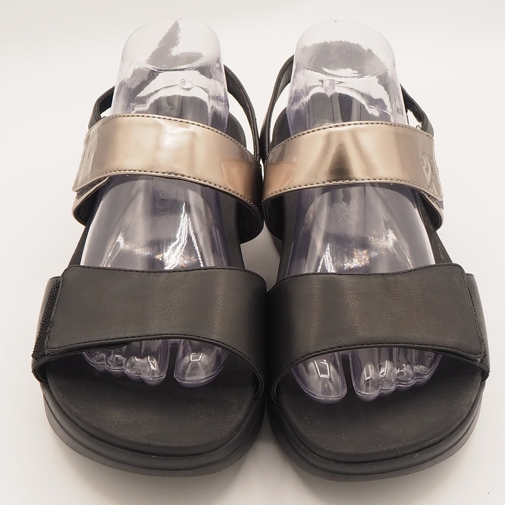 Vionic Fay Adjustable Wedge Sandals Black/Pewter Women's Sz 10 Platform Orthotic - Picture 2 of 8
